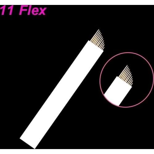 200 pcs 11 Flex Microblades Needles Permanent Makeup EYEBROW Blades Manual MICROBLADING Pen and 3D Embroidery 0.25mm White Pin
