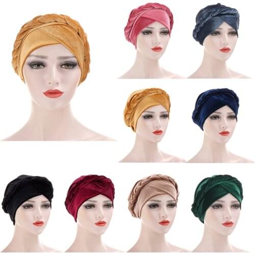 2020 Africa Wrap Head Scarf Velour Turban Cap Braid Muslim Women Hijab Bonnet Fashion Inner Underscarf Caps Beanies Skullies New