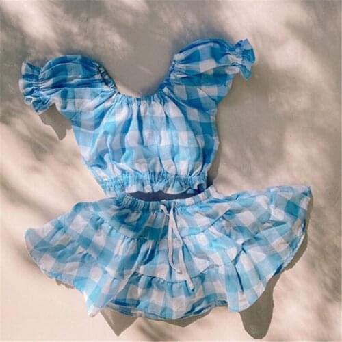 2021 Summer Fashion Toddler Kids Baby Girls Short Sleeve Plaid Tops T-shirt Skirts Outfits Clothes Tracksuit 2PCS