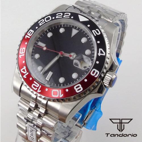 40mm tandorio Genuine NH35 MIYOTA 8215 Movement Mens Watch Black Dial Sapphire glass Date 904L Steel Bracelet