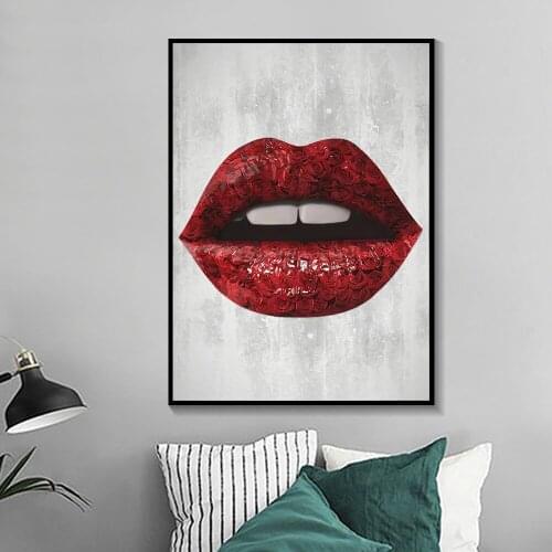 Abstract Canvas Painting Wall Art Poster and Print Picture Sexy Rose Lips Picture Bedroom Modern Living Room Decoration Unframed