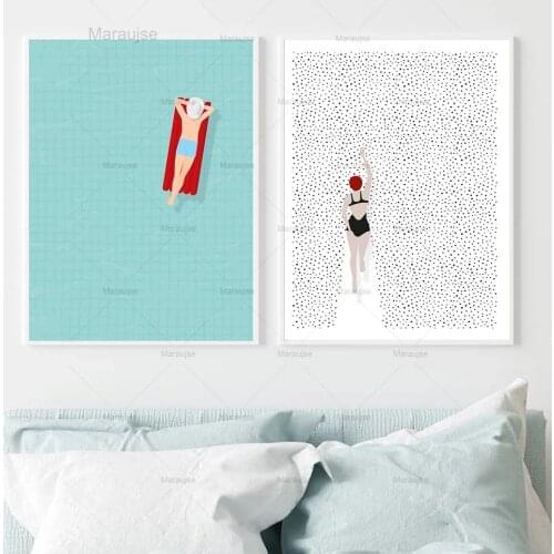Abstract Nordic Poster Swim Air Mattress Canvas Painting Wall Art Pictures For Living Room Modern Decorative Prints On The Wall