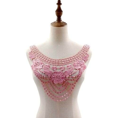 White Pink Hollow Out Lace Collar Floral Embroidery Neckline Sewing Accessories Lace Applique For Needlework Dress Shirt Garment