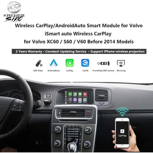 Wireless CarPlay Android Auto Retrofit Box for Volvo iSmart Auto V40 XC70 XC60 S60 V60 V70 Mirroring Link SIRI OEM Microphone
