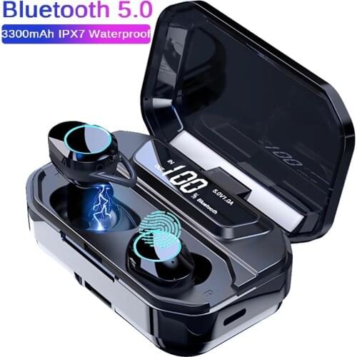 G02 TWS Bluetooth 5.0 Stereo Earphone Touch Wireless Earphones IPX7 Waterproof Earphones 3300mAh LED Display Smart Power Bank