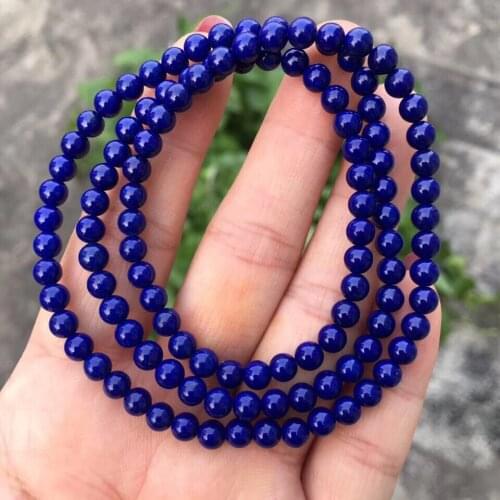 Genuine Natural Stone Lapis 3 laps Bracelet Women Men 5mm Anniversary Love Gift Stretch Round Beads Crystal Bracelet Jewelry