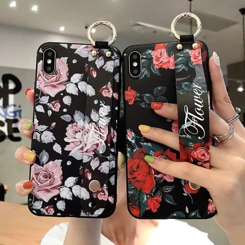Retro Flower wristband Phone Holder Case For Samsung Galaxy A10 A20 A30 A30S A40 A50 A50S A51 A60 A70 A71 Wrist Strap TPU Cover