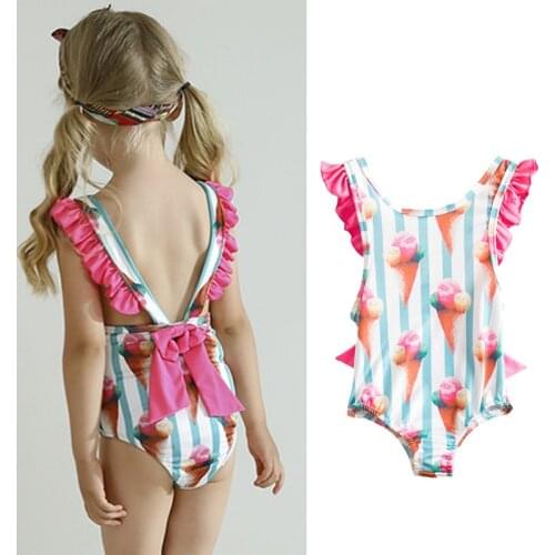 Baby Girls Ruffles One Piece Swimsuit Newborn Toddler Kids 1 2 3 4 Years Swimming Bathing Suit Children Backless Beach Swimwear