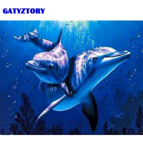 GATYZTORY Frame Animal Lover Dolphin Ocean DIY Digital Painting by Numbers Kits Acrylic Modern Wall Art For Home Decor