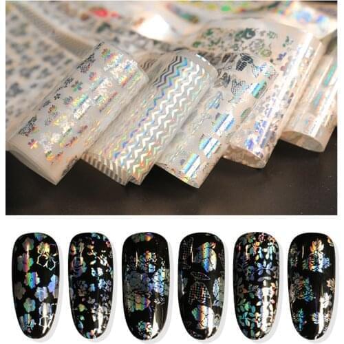 8 pieces Holographic Nail Foil Colorful Stickers Transfer Starry Stickers Sliders for Decoration Nail Art Tips Manicure Tools