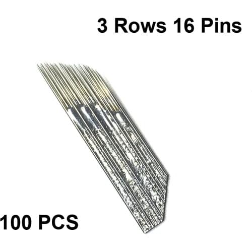 100Pcs 3 Rows Line 16 Pin Permanent Makeup Eyebrow Needle Blades For Microblading Manual Pen Embroidery