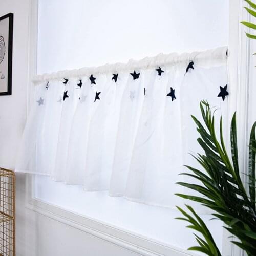Rod Pocket Home Decor Embroidered Stars Semi Tier Curtain, Short Curtain For Kitchen Bathroom Living Room Home Decoration