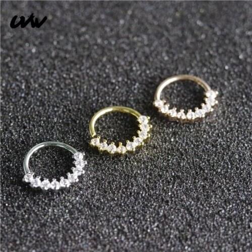 1pc Tiny CZ Surgical Steel Hoop Nose Stud Rings Septum Cliker Helix Rock Piercing Earrings for Women Accessories UVW196
