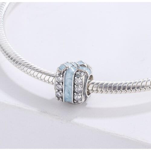 Fashion 925 Sterling Silver Blue Bow CZ Inlaid Zircon Gift Box Pendant Charm Bracelet DIY Jewelry Making For Original Pandora