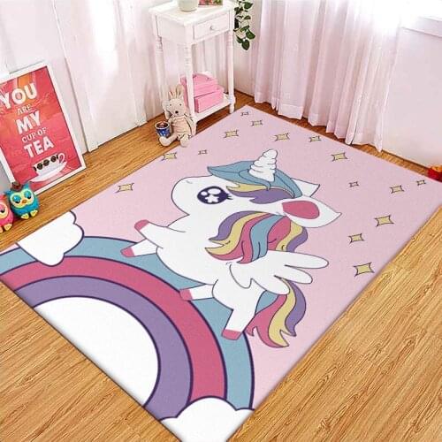 Cartoon cute rainbow glowing unicorn carpet childrens room living room bedroom kitchen carpet baby floor mat pink girl rug