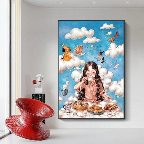 Zozack Needlework,11CT DIY Printed Cartoon Cloud Girl Cross Stitch Sets for Full Embroidery Cross-Stitch Kit Home Wall Decoratio