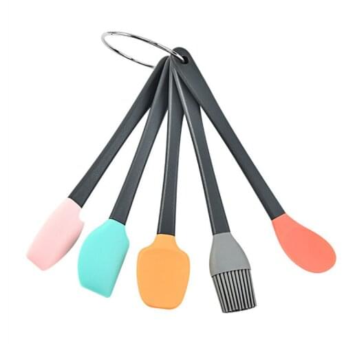 Cooking tool set 5pcs Mini silica gel baking tool color set spatula scraper children wooden handle kitchen tool kitchen set