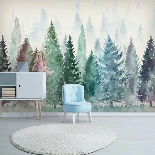 Custom 3D Wall Mural Modern Hand Painted Watercolor Tree Misty Forest Photo Wallpaper Living Room Dining Room Background Fresco