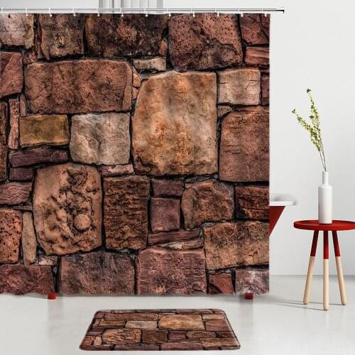 Stone Background Wall Shower Curtains Bathroom Fun Design Bath Mats Entrance Door Mat Room Decoration Screen Non-Slip Carpet
