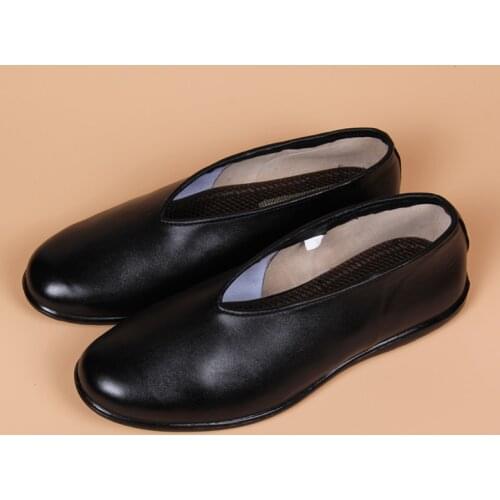 Cowhide Leather Round mouth Tai Chi Shoes Martial Art Taiji Boxing Practice Shoes Taoist shoes Free Flexible