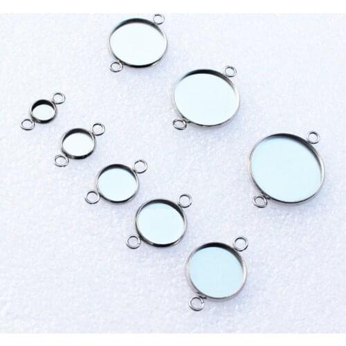 Fit 6mm 8mm 10mm 12mm 14mm 16mm 18mm 20mm Round Cabochons Stainless Steel Double Rings Blank Setting Bezel Base Tray 20pcs