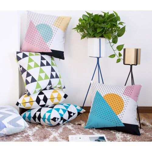 Lumbar Pillow American Denmark design Nordic back sofa bed Cushion striped plaid geometric Throw Pillow decorative French chic