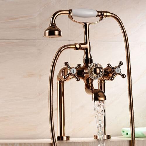 Luxury Rose gold solid Brass Bathroom Bath Hand Held Shower Head Kit Deck-mounted Bathtub Shower Faucet Sets