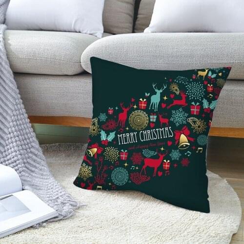Merry Christmas Decorative Pillowcase Cushion Cover Christmas Elk Square Decor Pillow Cover Cushion Case for Bed Sofa 45x45cm
