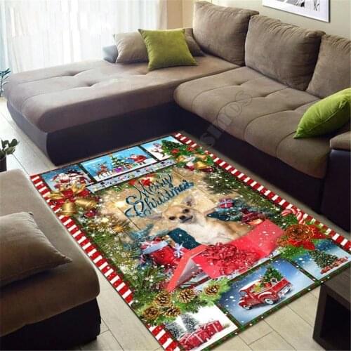 Christmas Chihuahua Rug 3D All Over Printed Carpet Mat Living Room Flannel Bedroom Non-slip Floor Rug