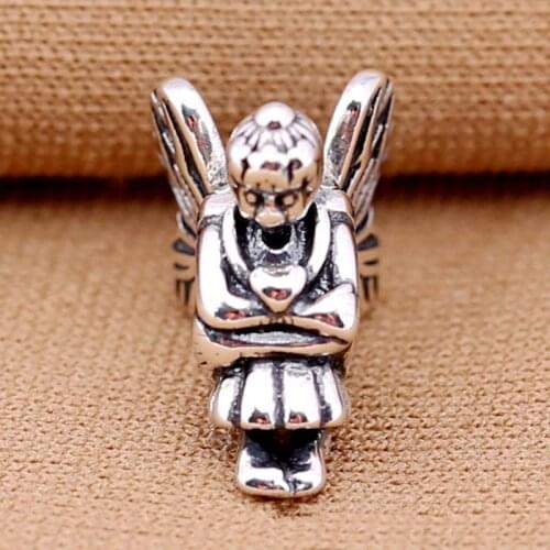 S925 Bead Charm Vintage Cute Fairy With Love Heart fit Lady Bracelet Bangle DIY Jewelry