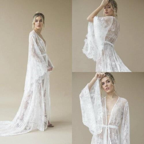 Sexy Lace Bridal Gowns Long Bathrobe Women Lingerie Nightgown Pajamas Sleepwear Womens Luxury Gowns Housecoat Nightwear
