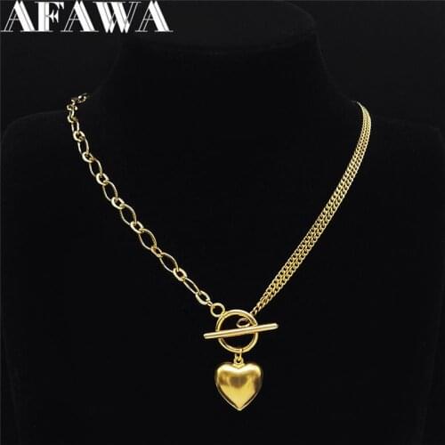 Punk Stainless Steel Love Heart Necklace Pendant for Women Gold Color Necklaces Jewelry collares de acero inoxida NXS01