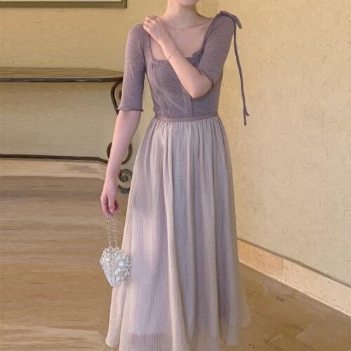 Vintage French spring autumn harvest waist temperament thin dress long girl dresses for women party vestidos de mujer