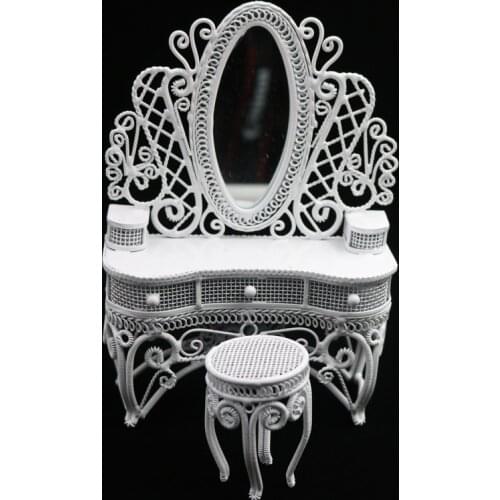 X086 children baby gift Toy 1:12 Dollhouse mini Furniture Miniature rement Doll accessories Iron type Dressing table chair 2pcs