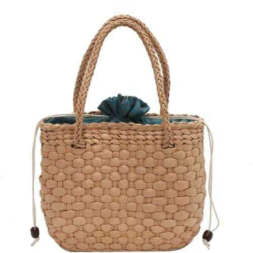 Womens Woven Straw Handle Tote Bags 2021Fashion Summer Ladies Rattan Knitting Knot Wicker Bag Beach Basket Handmade Bag Female