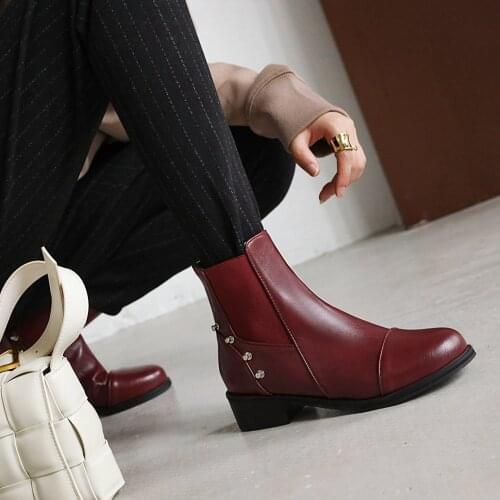 Womens Brand design genuine leather Ankle Boots Women Shoes fashion brogue chelsea boots female shoes Woman