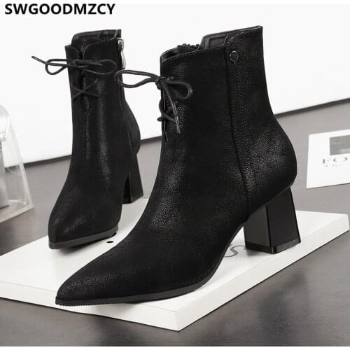 Leather Boots Women Heels Ankle Boots Winter Shoes Women Black Boots Femme Hiver 2020 Scarpe Donna Schoenen Vrouw Stivali Donna