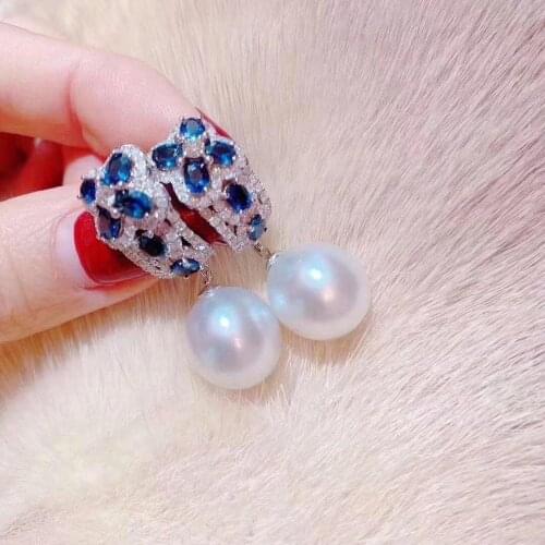 D327 Pure 925 Sterling Silver 10-8mm Fine Jewelry Fresh Water White Pearls Dangle Earrings for Women Fine Pearl Earrings