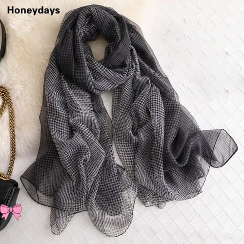 Winter Warm Women Cotton Scarf Silk Plaid Houndstooth Print Design Long Neckerchief Shawl Turban Office Lady Decorative Scarves