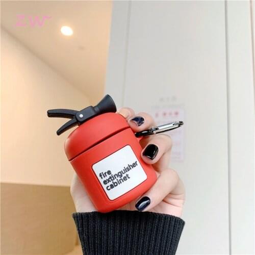 3D Cartoon Fire Extinguisher Keychain Wireless Bluetooth Airpods Silicone Earphone Case For Airpods1 2 Protective Cover Keyring