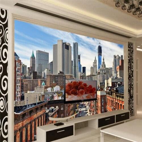 Beibehang Custom 3d wall papers beautiful modern street view architecture square wall paper living room TV wall