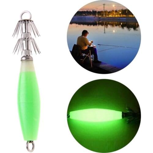 5pcs Glow in Dark Luminous Fishing Lures Baits Squid Jigs Hooks Light Green Fishing Lure Hook Bait Fishhook