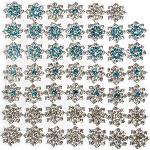 50PCS 2.3cm 0.88" Crystal Rhinestone Snowflake Buttons Bulk for Sewing Craft Embellishments Shank Back Flower Hair Accessories