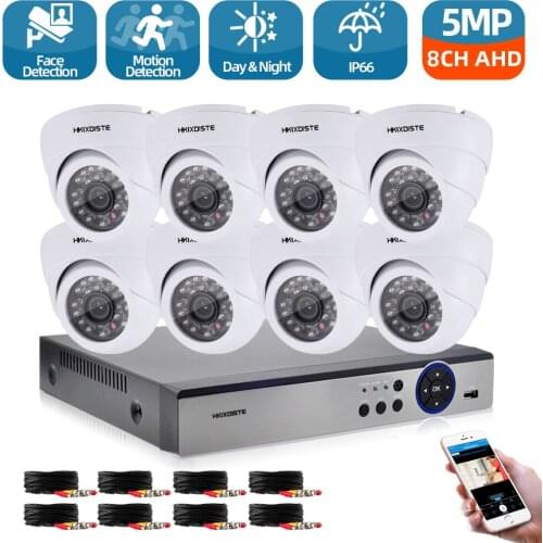 8CH 5MP Ultra HD CCTV Camera System 5IN1 H.265+ DVR And 8PCS 5MP TVI Weatherproof White Home Security Surveillance System