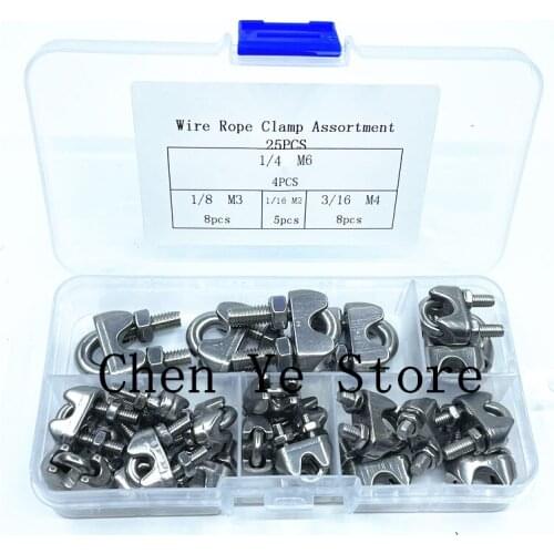 Free Shipping 25PCS Wire Rope Clip 304 U-type Stainless Steel Wire Rope Grip Cable Clamps Caliper 2mm/3mm/4mm/6mm