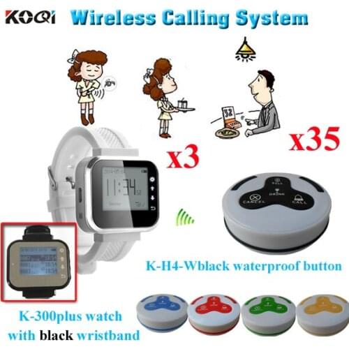 Wireless Calling System Hot Sell Waitress Call Devices Equipment For Restaurant ( 3pcs watch pager + 35pcs call bell )