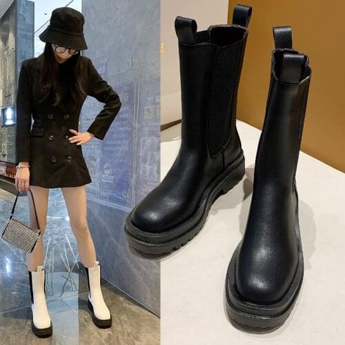 Thick-soled Chelsea stretch short boots 2020 autumn new female Martin boots British style smoke tube boots women shoes