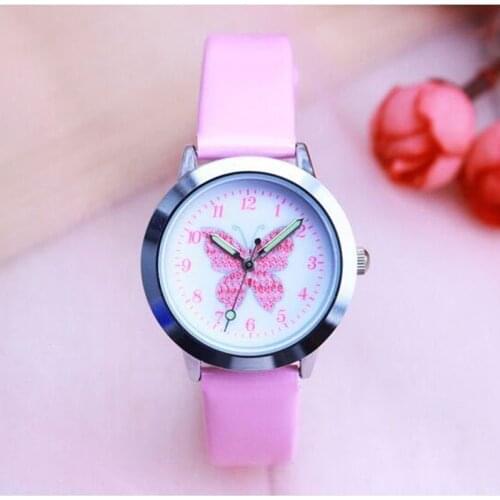 Childrens Watch Fashion Waterproof Electronic Quartz Cute Butterfly Girl Pupils Luminous Pointer Kids Watch Student Gift Clock