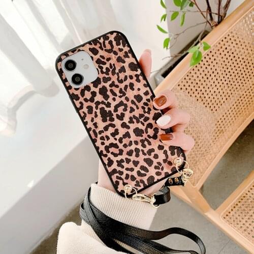 Leopard Print Phone Case For HUAWEI P 40 20 30 LITE PRO P20LITE Luxury Strap Soft Silicone Lanyard Cover