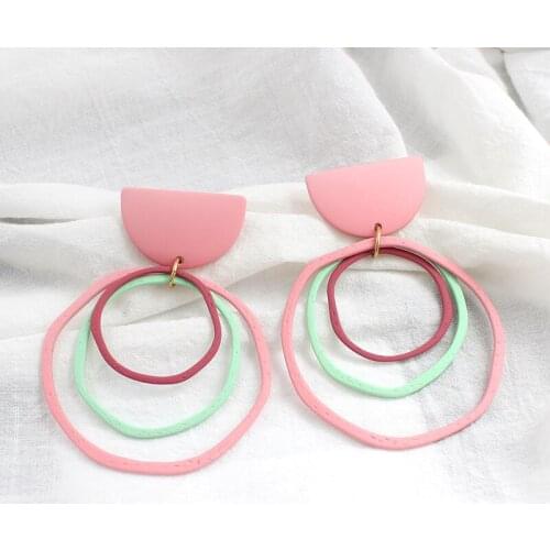 Color hollow size ring circle combination pendant earrings Pink sweet jewelry Girl fashion glamour accessories